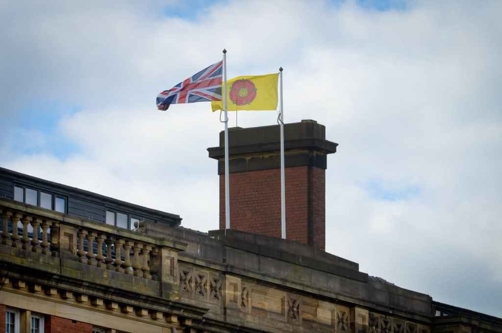Lancashire county flag flying in Preston
