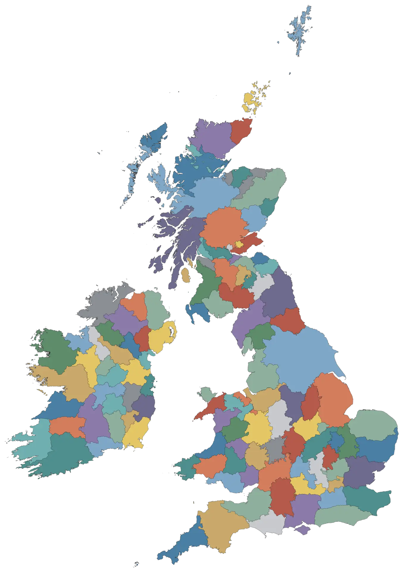 Historic counties map used as a geographic reference image